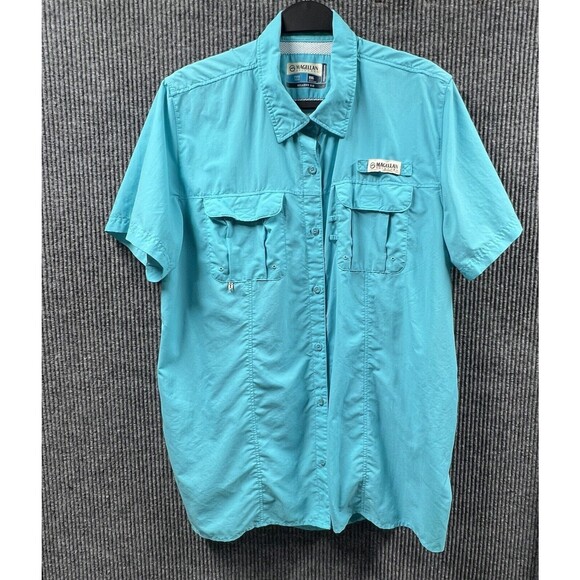 VTG Magellan Fish Gear Shirt Mens 2XL Aqua Blue Vented‎ Moisture Wicking Relaxed - Picture 1 of 16